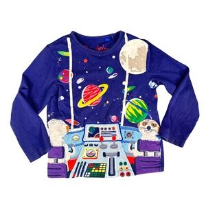 Mini Boden Space Graphic Shirt Navy Long Sleeve Kids Boys 3-4yrs Science